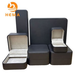 Black Leatherette With Grey Round Jewelry Box Set