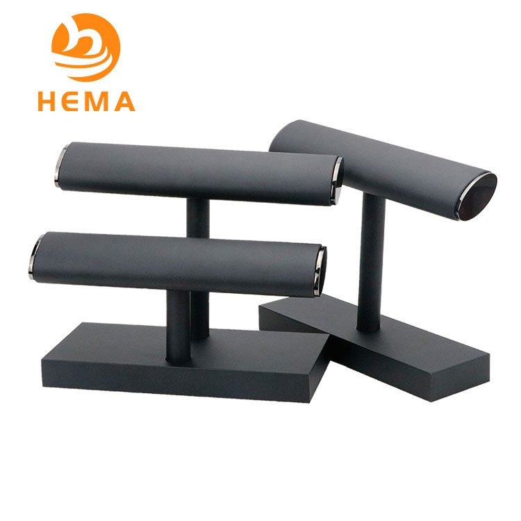 Black leather bangle display holder